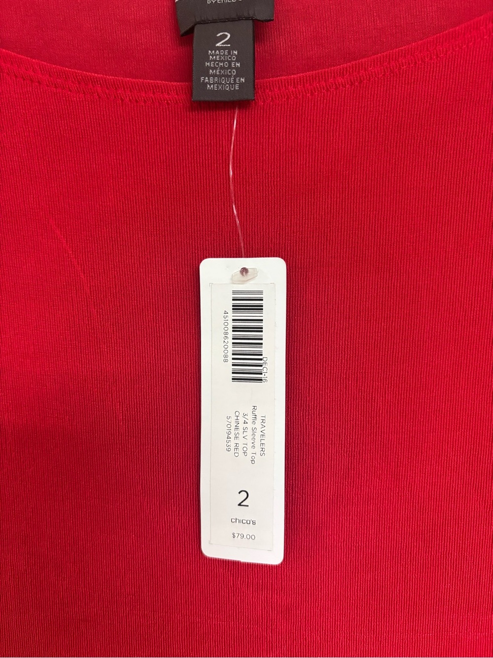 Chico's Bright Red Long Sleeve Scoop Neck Top - Picture 5 of 5